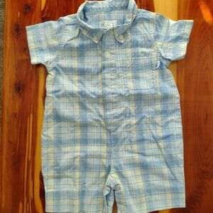 6-9 Month Children's Place Blue Plaid Collared Shorts Romper.